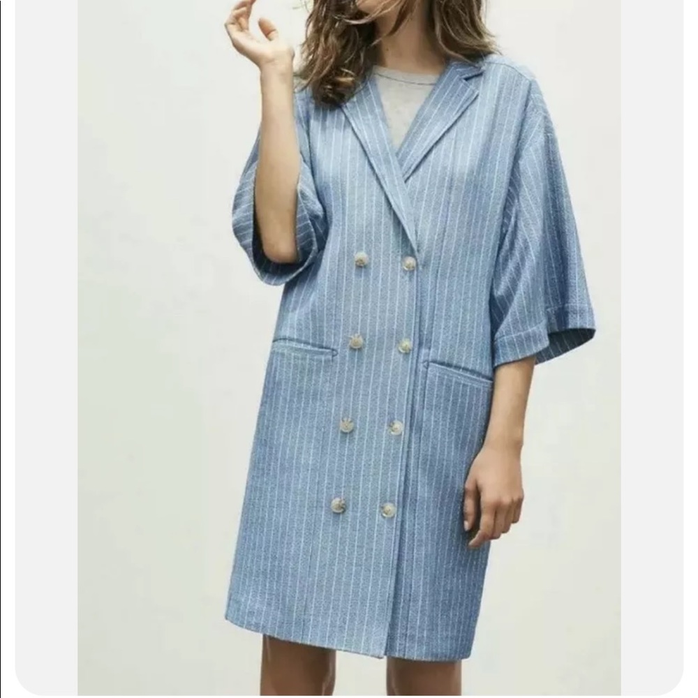 Maeve Sz M Striped Double Breasted Blazer